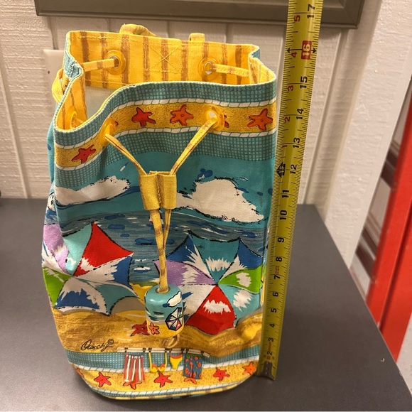 Anne Ormsby Canvas Beach Barrel Drawstring Bag Attached Makeup Zipper Pouch NICE - Picture 16 of 16